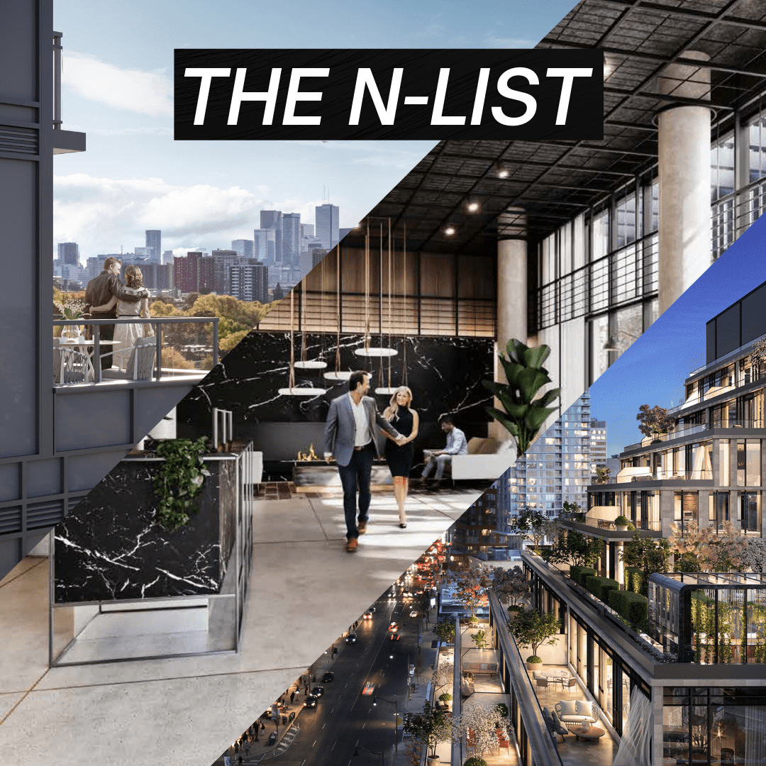 The N-List above 3 images of buildings in Toronto