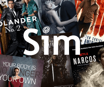 Logo for Sim in front of Movie Poster Collage