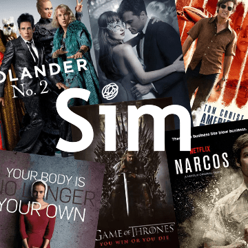 Logo for Sim in front of Movie Poster Collage