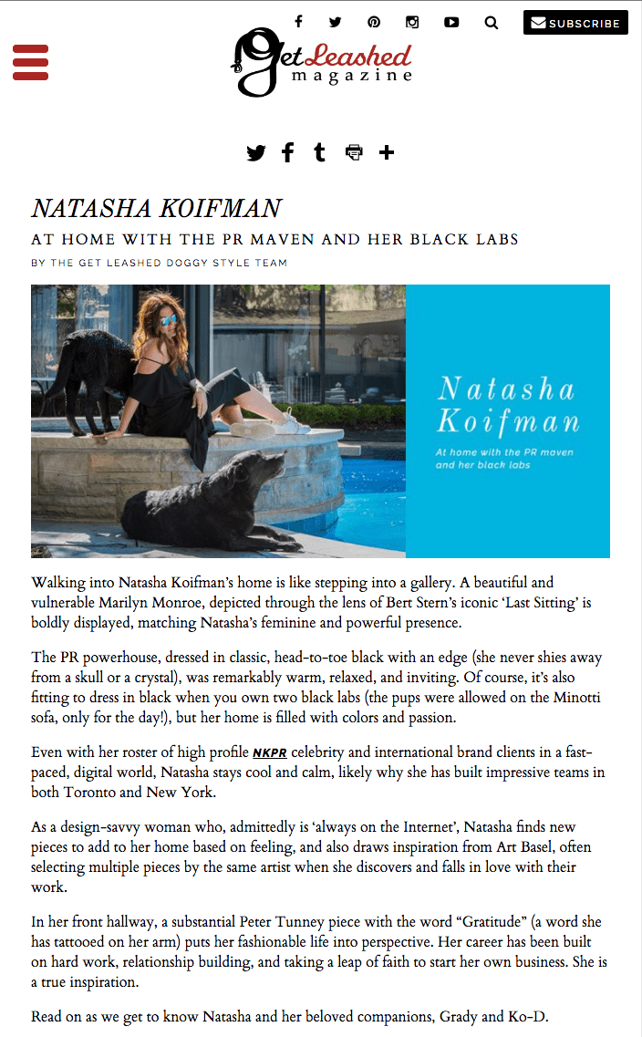 Natasha Koifman, President of NKPR, PR Agency, in Get Leashed Magazine