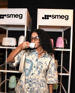 Dorian Who enjoying espresso in front of the SMEG activation.
